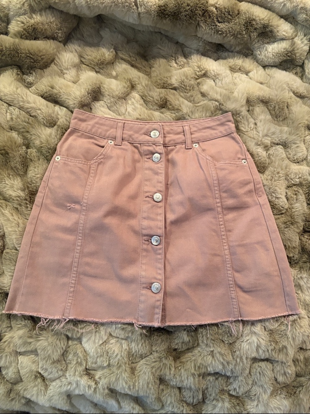 Topshop Dusty Pink Button-Front A-Line Mini Skirt